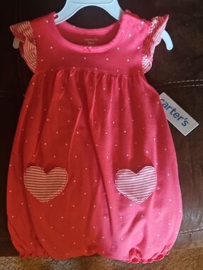 Carter's Coral Pink Polka Dot Heart Bubble One Piece